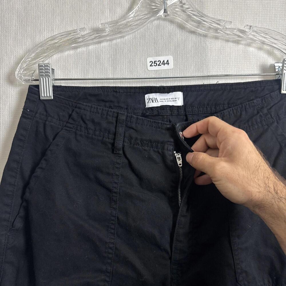 Zara Women's Size 8 Black No Stretch Relaxed Straight Leg Cargo Pants - Picture 6 of 11